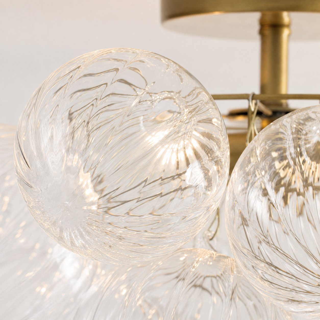 Bravira Flush Mount Ceiling Light - Ribbed & Bubbled Glass Metal Light