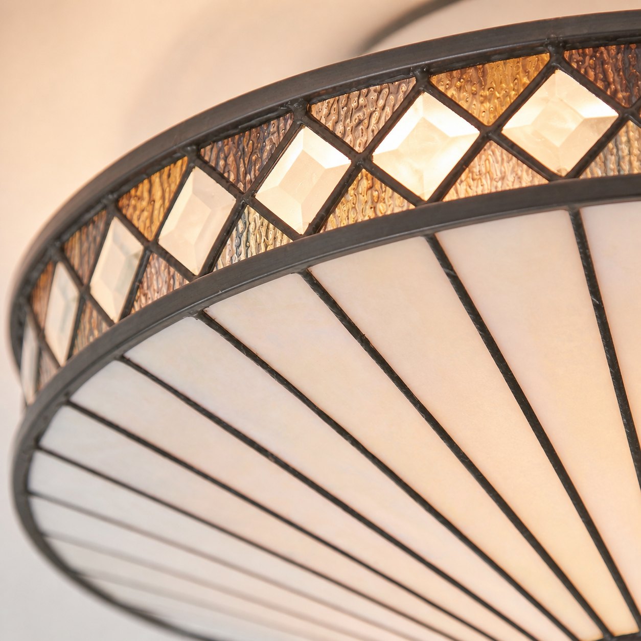 TiffStar Elegant Art Glass Flush Ceiling Light - Vintage-Inspired Ceiling Fixture for Home Interiors