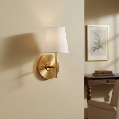 Ornato Retro Modern Wall Sconce with Linen Shade and Curved Arm for Accent and Task Lighting