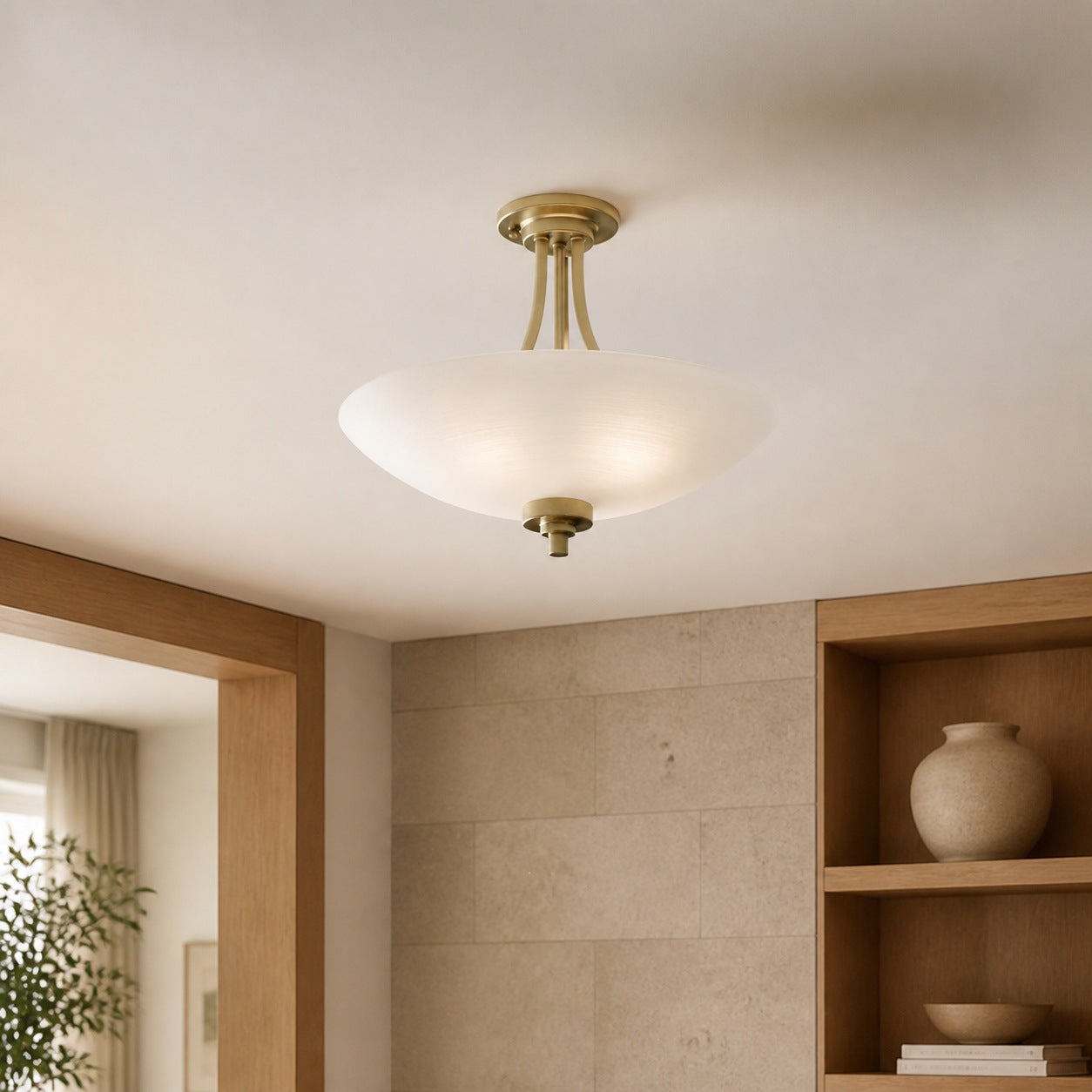 Lunetal Timeless Three-Arm Structure Semi Flush Chandelier – Vintage Pendant Light for Bedroom or Entry