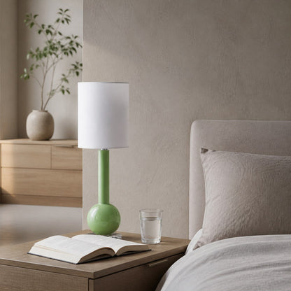 Savara Minimalistische Tischleuchte – Klare Glasform mit Stoffschirm für Schlafzimmer
