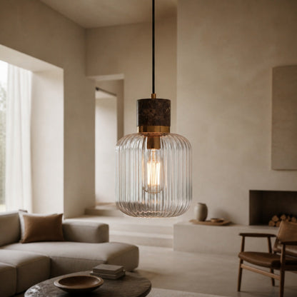 Korlisse Pendelleuchte aus Naturstein und Glas – Stilvolle Lampe für Wohnzimmer oder Lounge