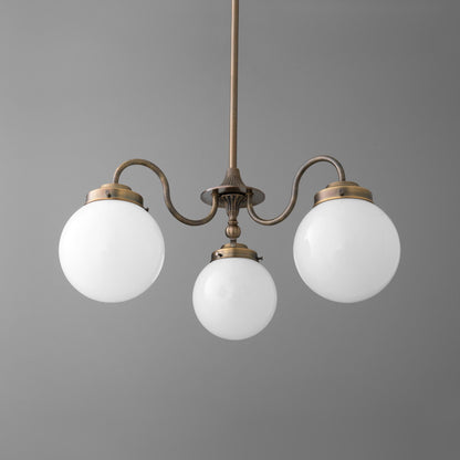Glorica Glass Vintage Globe Chandelier - Brass 3-Light Frosted Glass Hanging Fixture