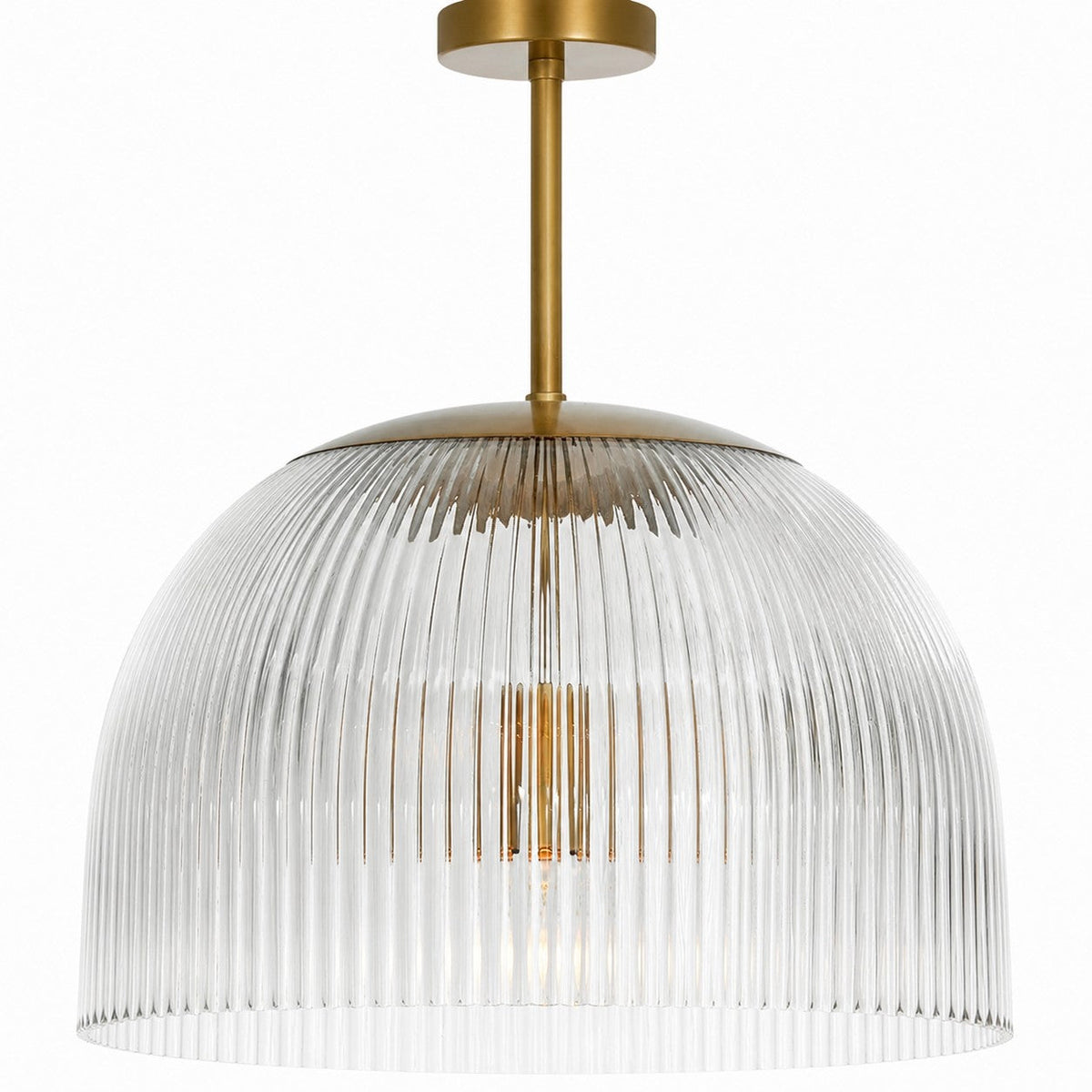 Alain Farmhouse Cooper Ribbed Glass Pendant Light