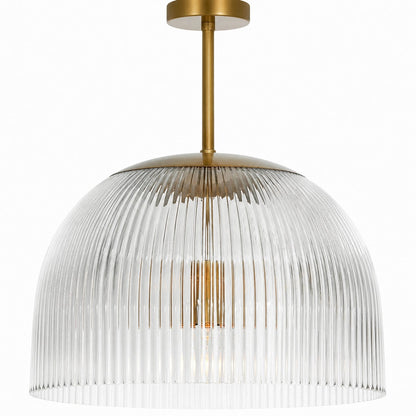 Alain Farmhouse Cooper Ribbed Glass Pendant Light