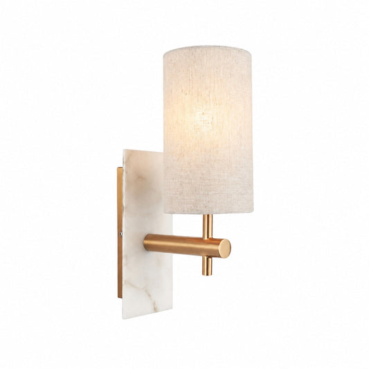 Vintage Brass Marble Wall Sconce - Natural Linen Shade