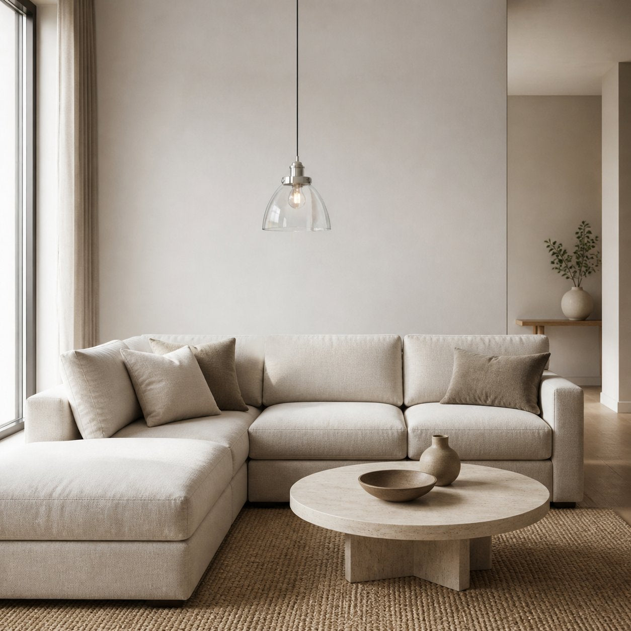 Novera Art Deco Kuppel-Hängeleuchte mit verstellbarer Höhe und Glasschirm - Wohnzimmer