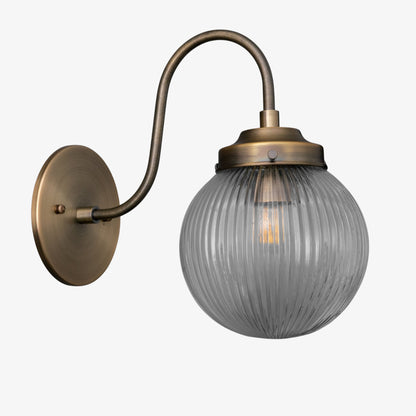 Glorica Glass Aged Brass Wall Sconce - Ribbed Glass Shade Industrial Style Lighting