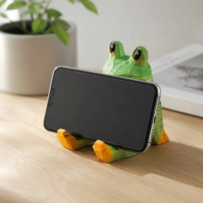 Wooden animal phone stand scene view
