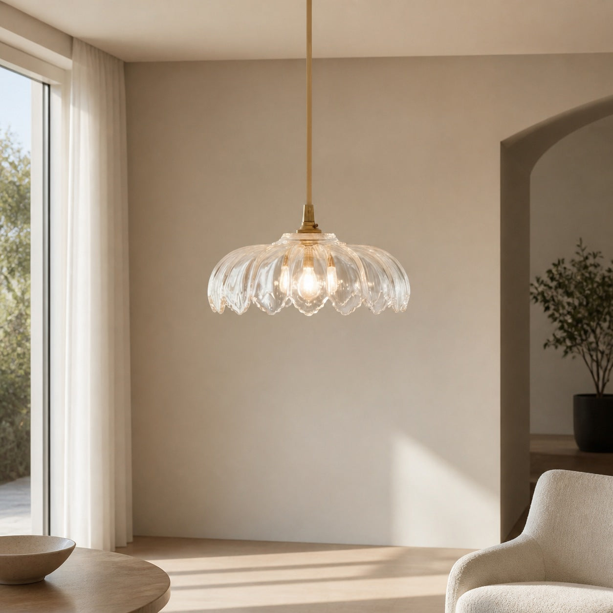 Floriaxis Floral Glass Pendant Light — Floral Glass Shade with Braided Cable for Kitchen or Dining