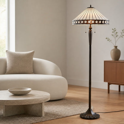 TF Fargo Geometrische Tiffany-Lampe – Akzentbeleuchtung aus bernsteinfarbenem und cremefarbenem Glas für Schlafzimmer oder Arbeitszimmer