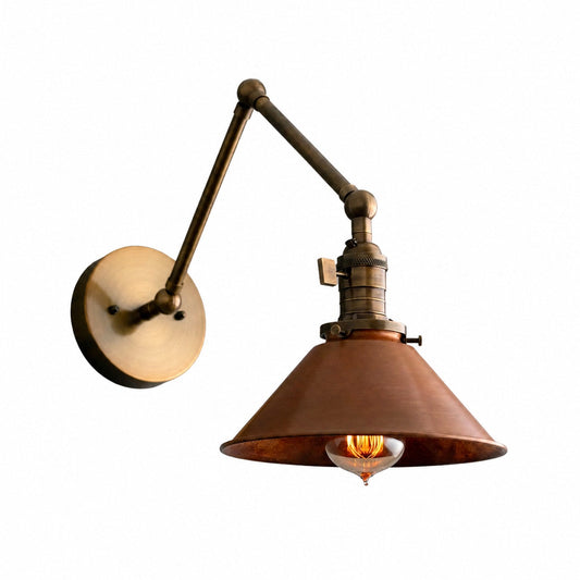 Conique Metal Industrial Wall Sconce with Adjustable Arm - Vintage Copper Cone Shade for Task Lighting