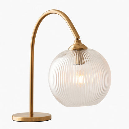 Brazara Adjustable Glass Shade Floor Lamp – Curved Metal Stem for Living Spaces
