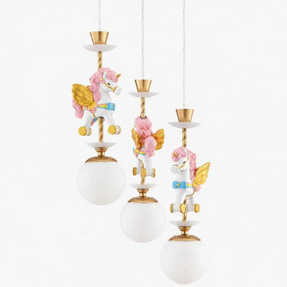 Three light pastel unicorn chandelier with floral accents