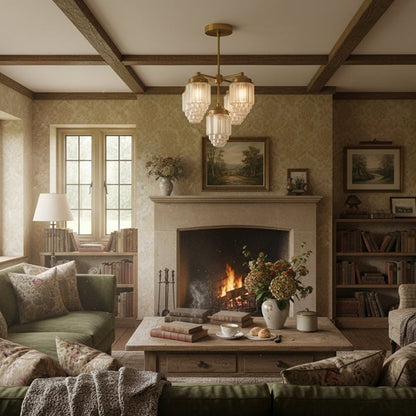 Tierlux Glass Chandelier – Vintage Brass Globe Lighting Fixture