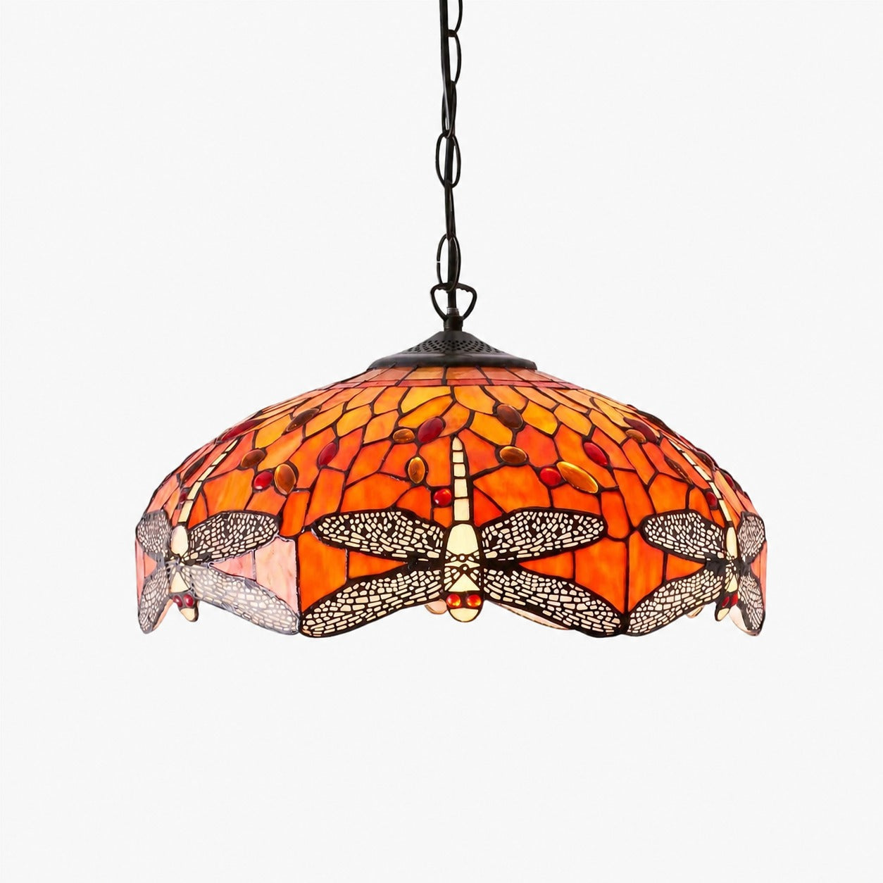 TF Dragonfly Blue Tiffany-Deckenleuchte – Jugendstil-Pendelleuchte aus Buntglas für Wohnzimmer