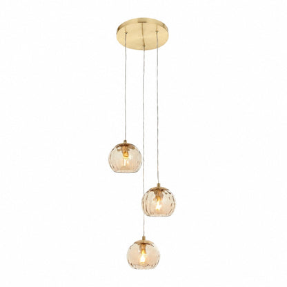 Tracian Dimpled Globes 3-flammige Pendelleuchte – Skulpturale bernsteinfarbene Beleuchtung, ideal für Wohnzimmer oder Eingangsbereich