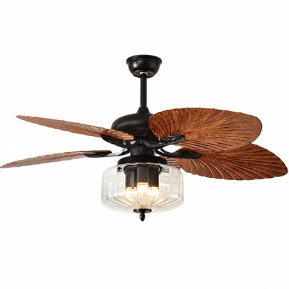 Konoha and Banana Leaf Wooden Ceiling Fan Light