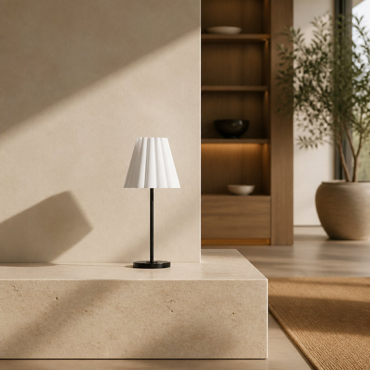 Ruffmeto Transitional Slim Table Lamp – Sculptural Shade Lighting for Living Room or Bedroom