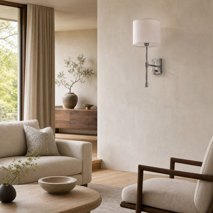 Atticus Fabric Shade Wall Sconce - Modern Brass Wall Light for Bedroom and Hallway