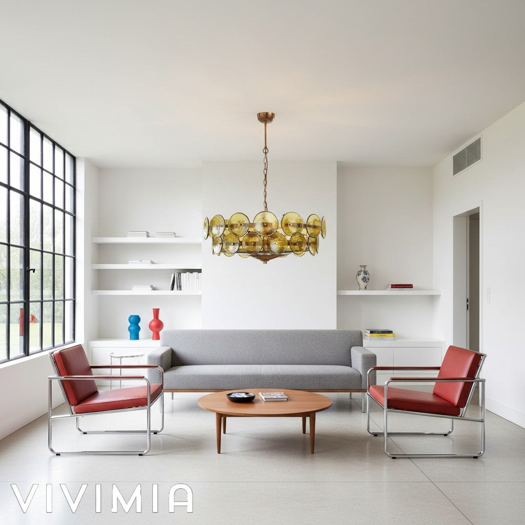 Lorenzo Halo Disc Vintage‑Modern Chandelier – Dining Room Statement Light