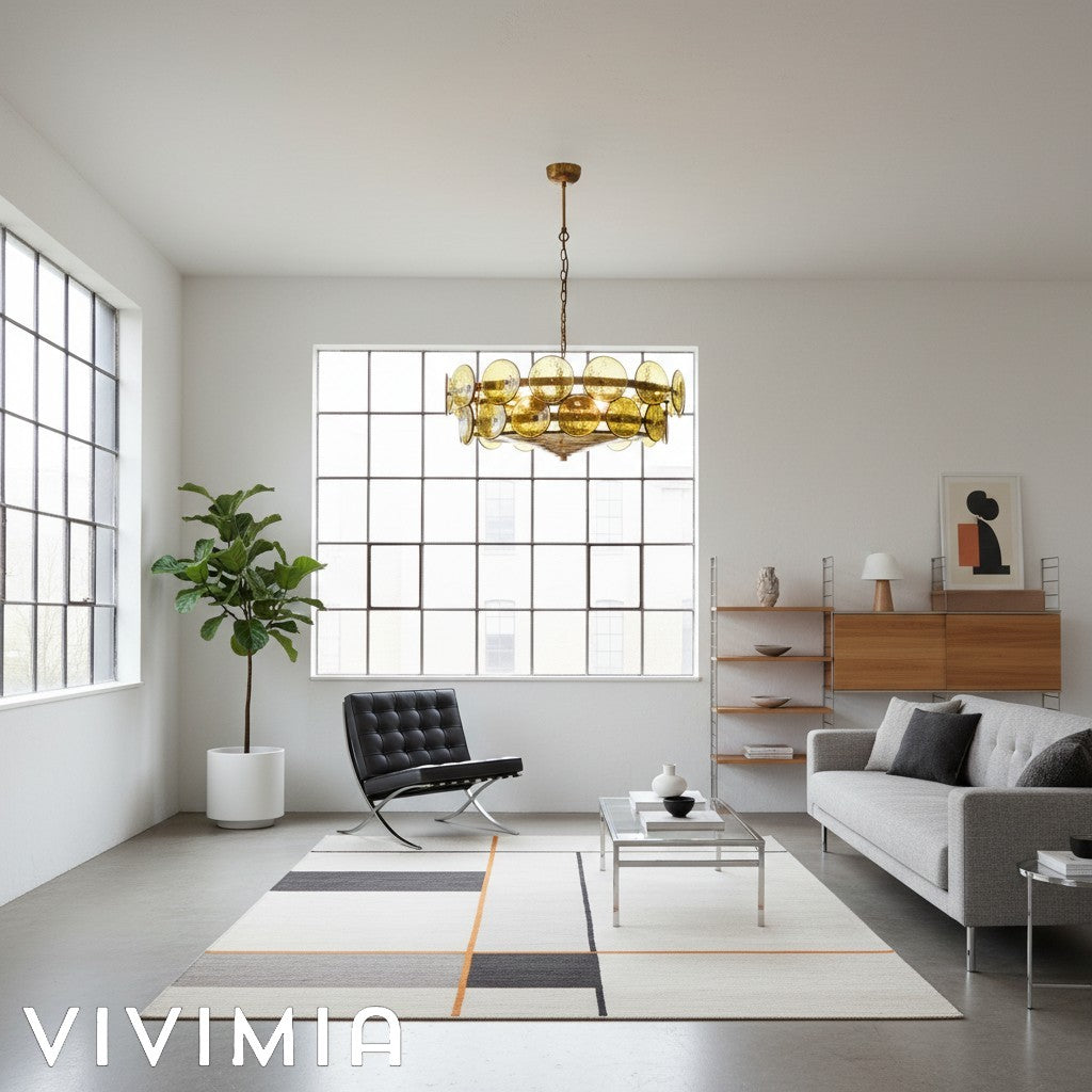 Lorenzo Halo Disc Vintage‑Modern Chandelier – Dining Room Statement Light