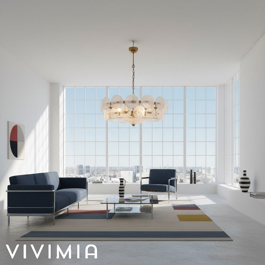 Lorenzo Halo Disc Vintage‑Modern Chandelier – Dining Room Statement Light