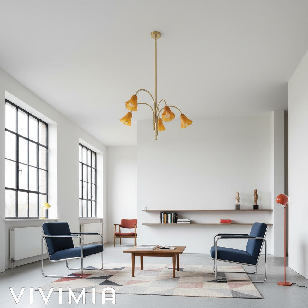 Bellina Sculptural Glass Lily Chandelier – Modern Romantic Pendant Light for High Ceilings