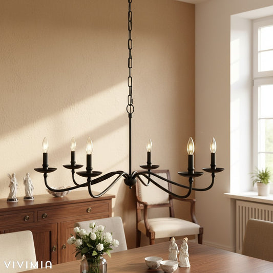 Rustic Iron Candle Chandelier for Dining Rooms and Living Spaces