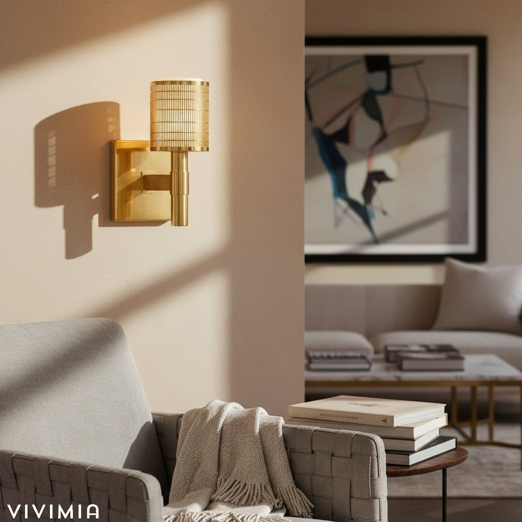 Galvia Modern Perforated Metal Sconce – Sleek Champagne Bronze Wall Light for Hallways