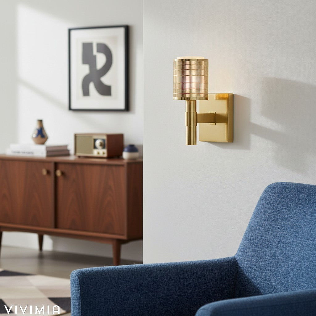 Galvia Modern Perforated Metal Sconce – Sleek Champagne Bronze Wall Light for Hallways