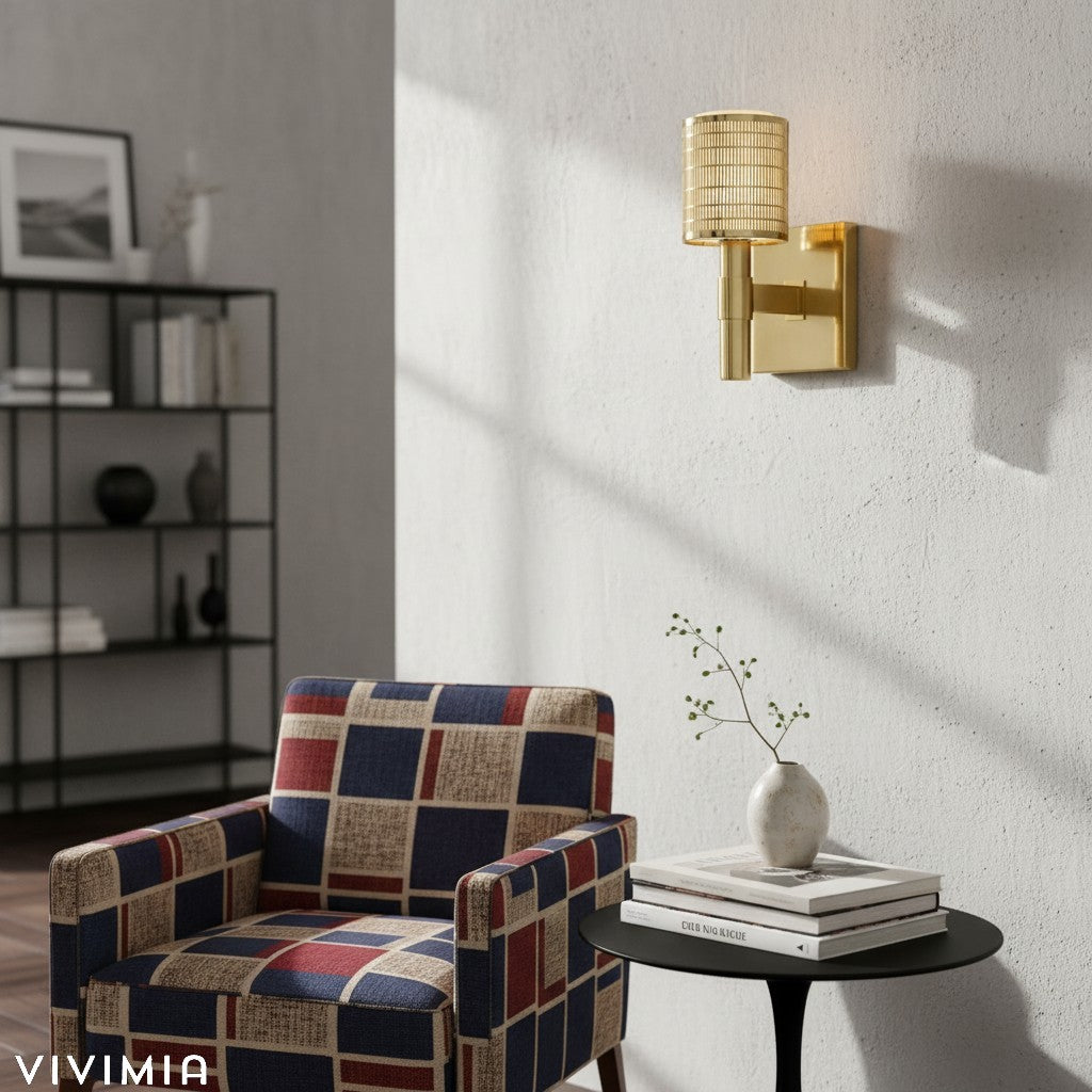 Galvia Modern Perforated Metal Sconce – Sleek Champagne Bronze Wall Light for Hallways