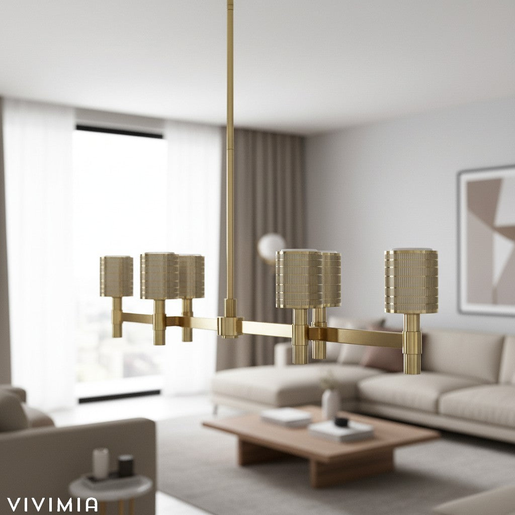 Galvia Modern Champagne Bronze Chandelier – Adjustable 6-Light Pendant for Dining Room