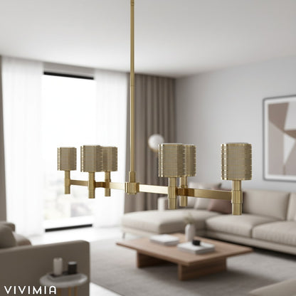 Galvia Modern Champagne Bronze Chandelier – Adjustable 6-Light Pendant for Dining Room