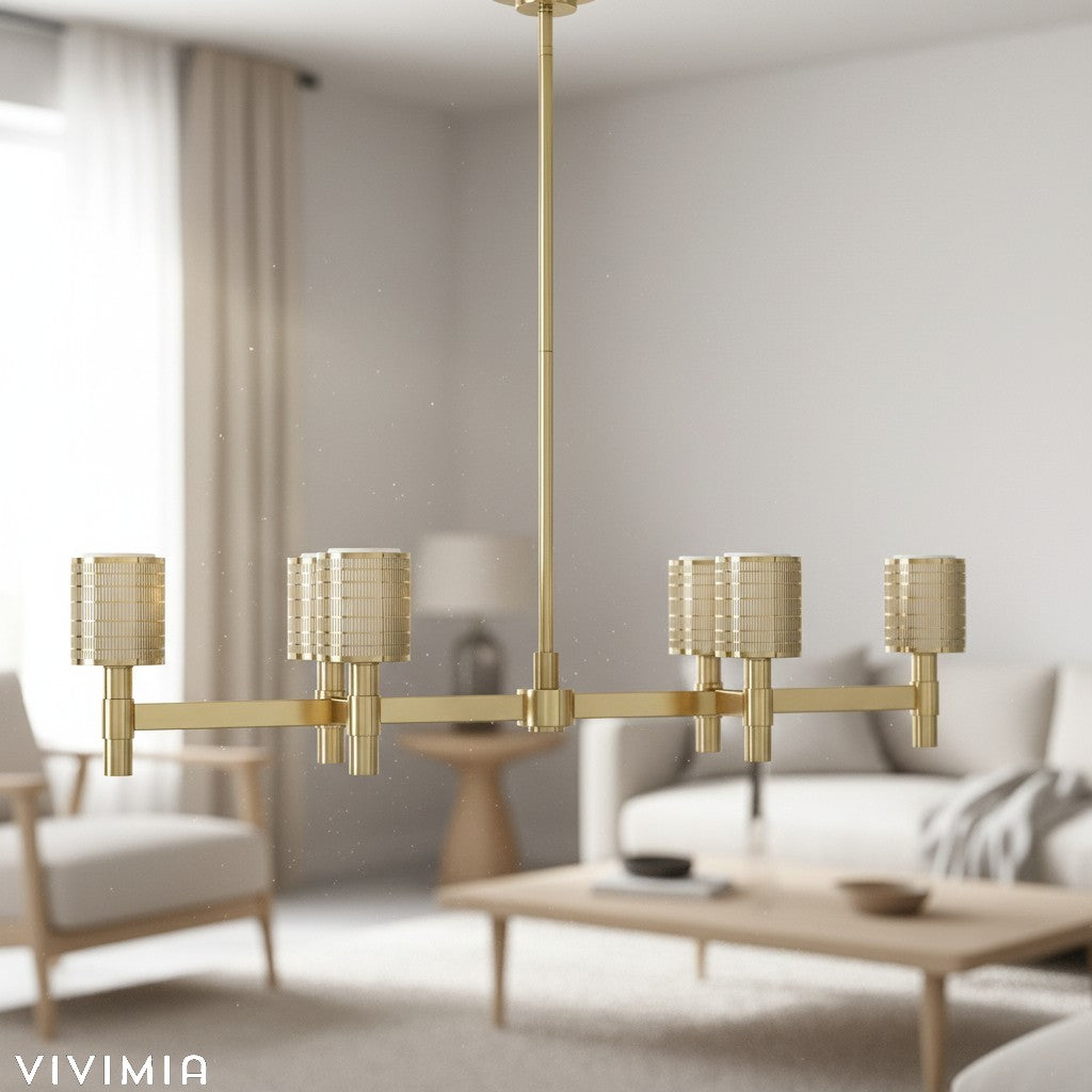 Galvia Modern Champagne Bronze Chandelier – Adjustable 6-Light Pendant for Dining Room