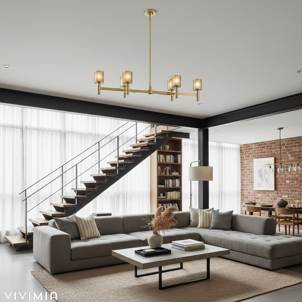 Galvia Modern Champagne Bronze Chandelier – Adjustable 6-Light Pendant for Dining Room