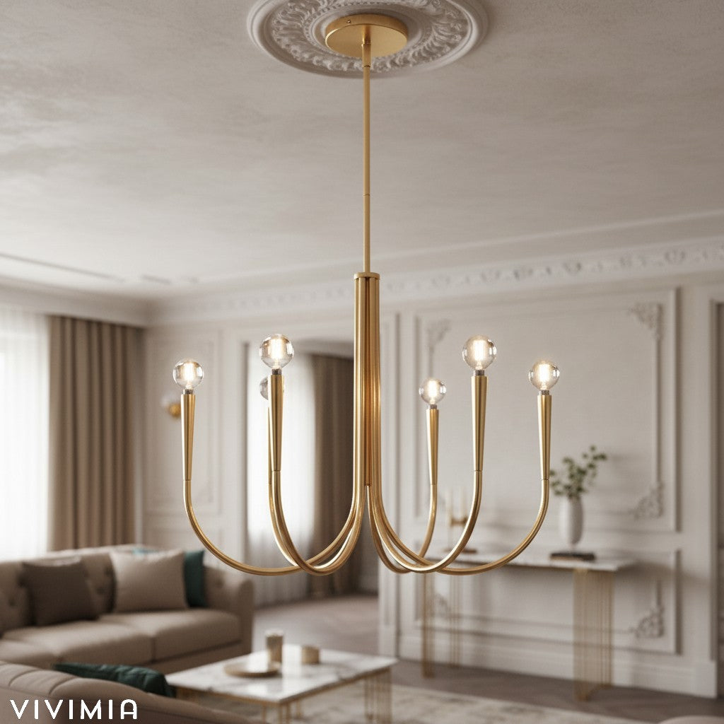 Borvia Swoop Arm Sculptural Chandelier – Vintage-Inspired Modern Ceiling Light for Dining or Living Room
