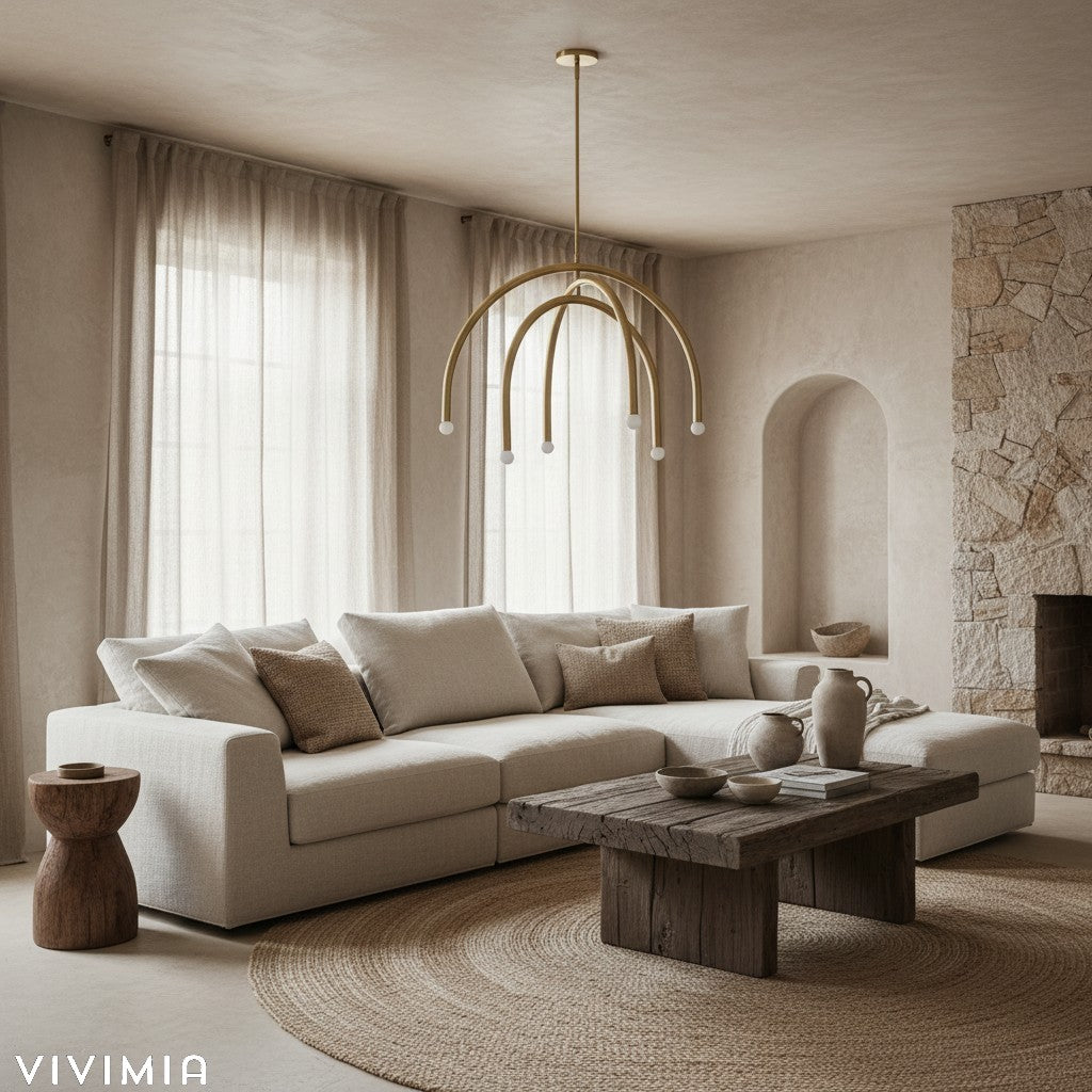 Borvia Arc Chandelier – Minimalist Rotatable Arms for Dining Room or Living Room