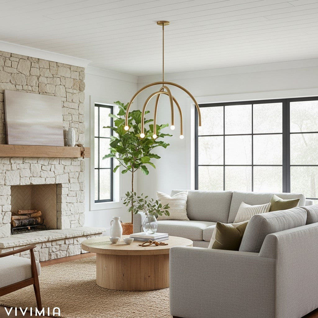 Borvia Arc Chandelier – Minimalist Rotatable Arms for Dining Room or Living Room