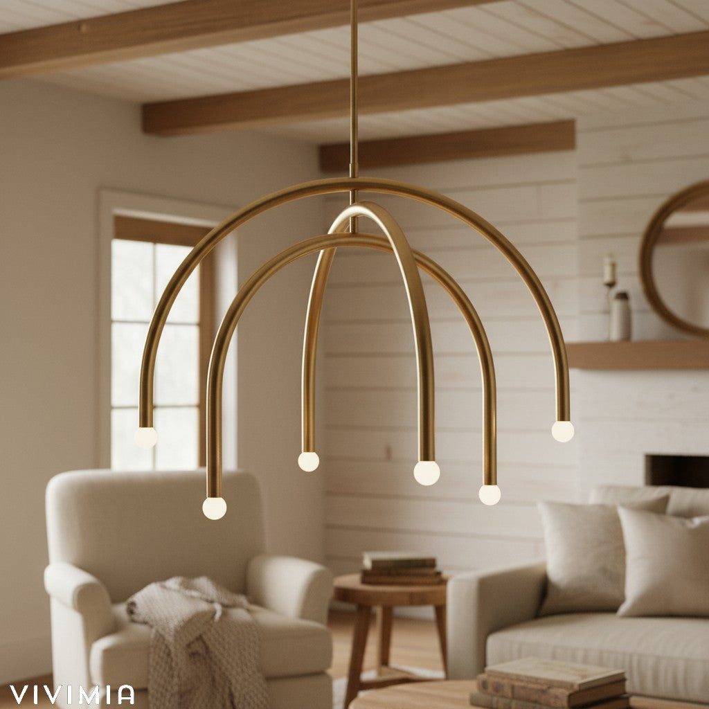 Borvia Arc Chandelier – Minimalist Rotatable Arms for Dining Room or Living Room