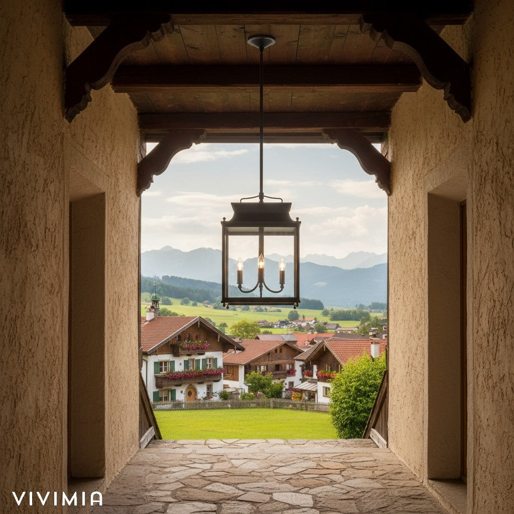 Yolvira Modern Outdoor Hanging Lantern – Dimmable Metal Pendant for Porch, Patio, or Balcony