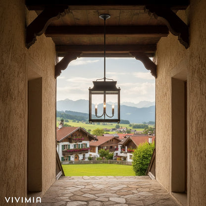 Yolvira Modern Outdoor Hanging Lantern – Dimmable Metal Pendant for Porch, Patio, or Balcony