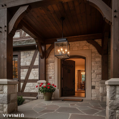 Yolvira Modern Outdoor Hanging Lantern – Dimmable Metal Pendant for Porch, Patio, or Balcony