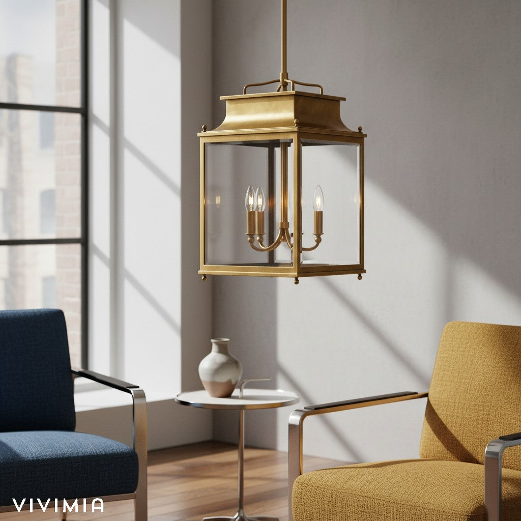 Yolvira Modern Outdoor Hanging Lantern – Dimmable Metal Pendant for Porch, Patio, or Balcony