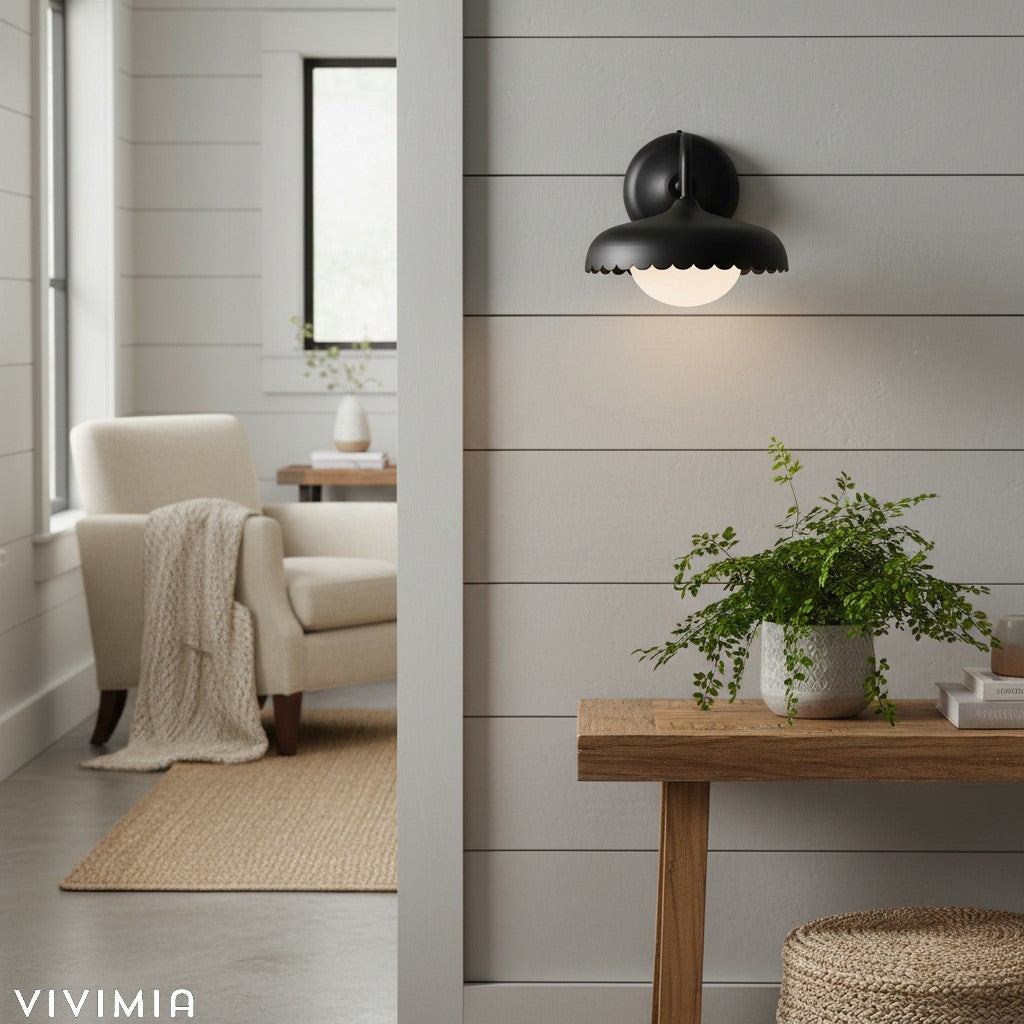 Rayla ScallopEdge Wall Sconce – Modern Metal Outdoor Light for Porch, Patio, or Balcony