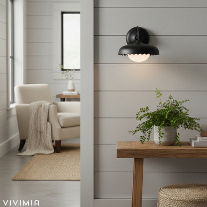 Rayla ScallopEdge Wall Sconce – Modern Metal Outdoor Light for Porch, Patio, or Balcony