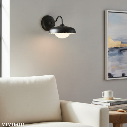 Rayla ScallopEdge Wall Sconce – Modern Metal Outdoor Light for Porch, Patio, or Balcony