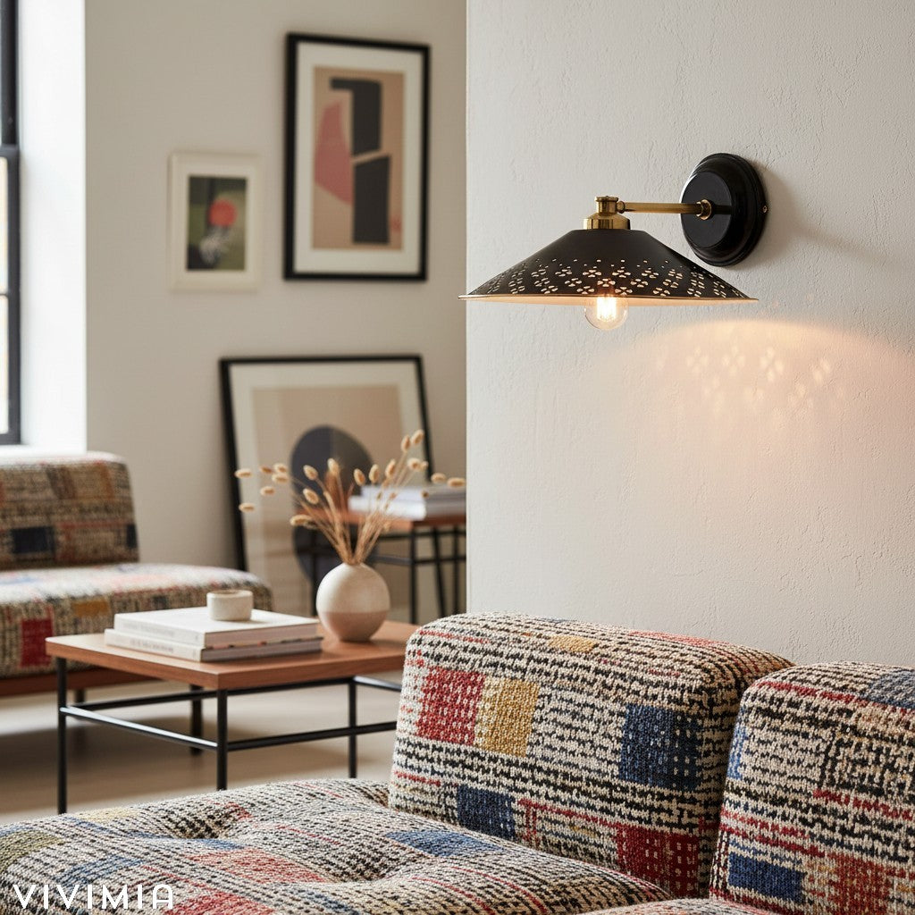 Auriglow Modern Perforated Wall Sconce – Brass Accent Light for Bedroom or Hallway