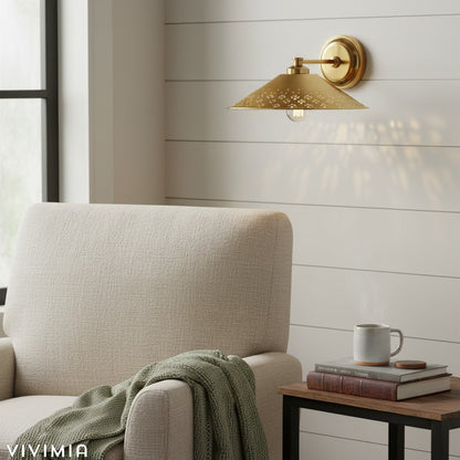 Auriglow Modern Perforated Wall Sconce – Brass Accent Light for Bedroom or Hallway