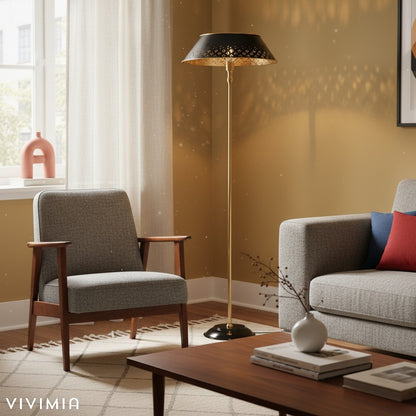 Auriglow Perforated Brass Floor Lamp – Space Age Style for Living Room or Bedroom